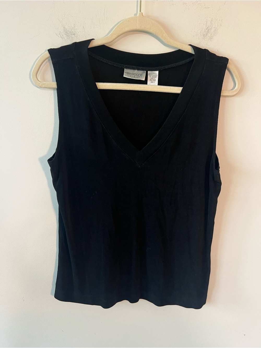 Chico's Black V-Neck Sleeveless Tank Top from their Traveler’s Line